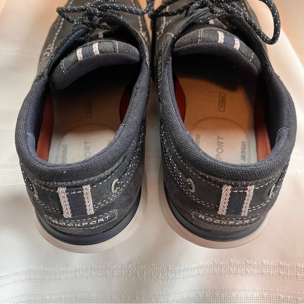 Men’s Rockport Boat Shoes Blue‎ Leather Canvas Suede truTECH sz 10 EUC